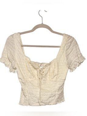 Urban Romantics Cream Eyelet Lace Crop Top Coquette Cottage Large